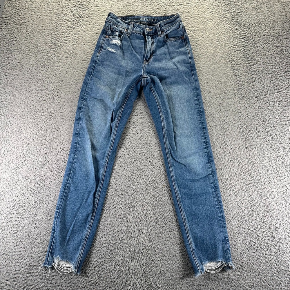 American Eagle Outfitters Jeans Womens 000 Blue Denim Mom Skinny Leg Distressed